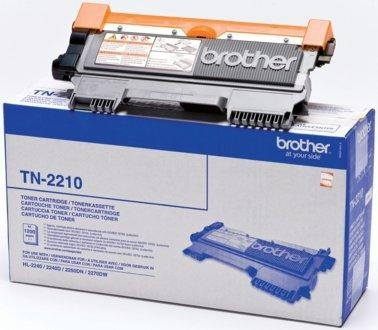 Cartucho de tóner Brother TN-2210 en su caja, con una imagen del cartucho en ella.