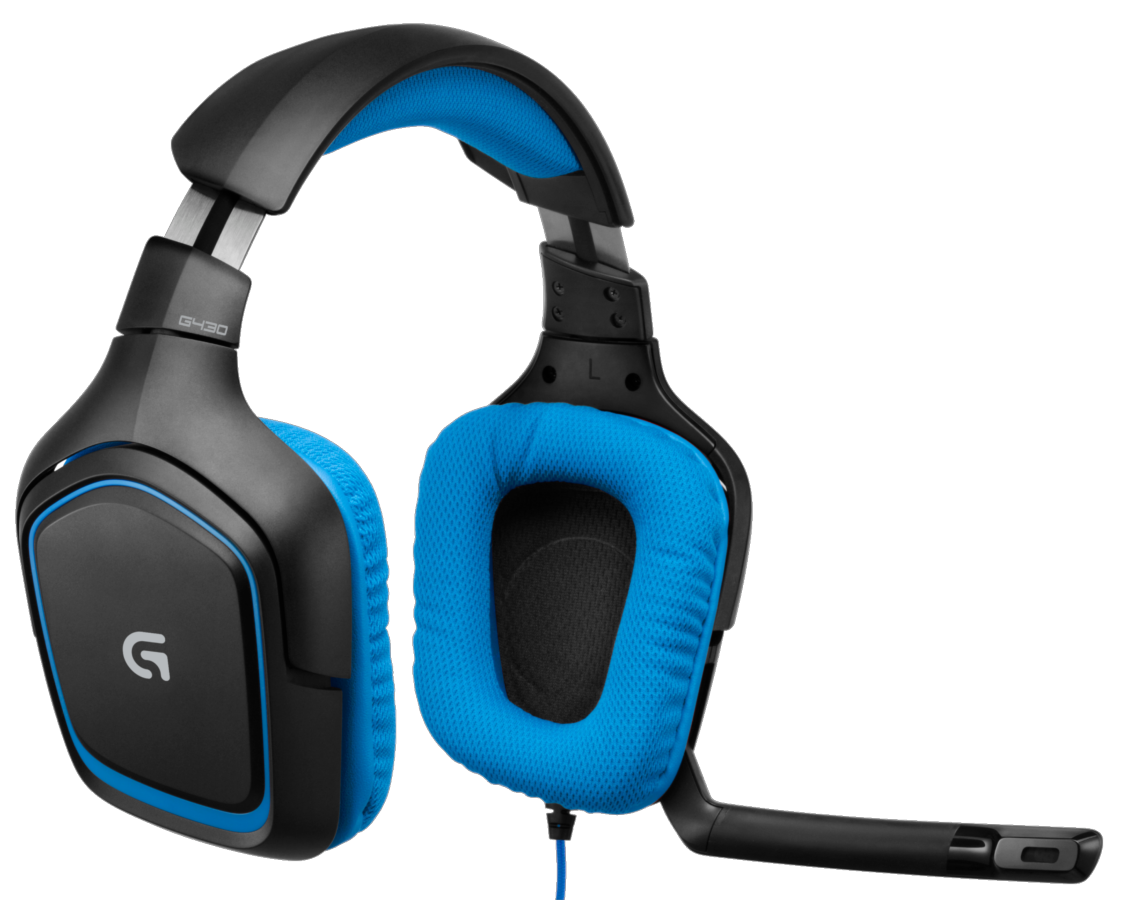 Auriculares gaming - Logitech G430, Sonido Dolby 7.1, Micrófono, Azul