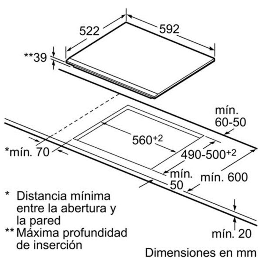 Encimera - Bosch PKM631B17E Vitrocerámica, 3 zonas, Biselado frontal
