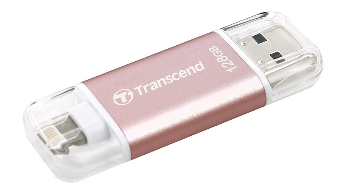 Pendrive de 128 GB - Transcend JetDrive Go 300, USB 3.1, Lightning, Rosa