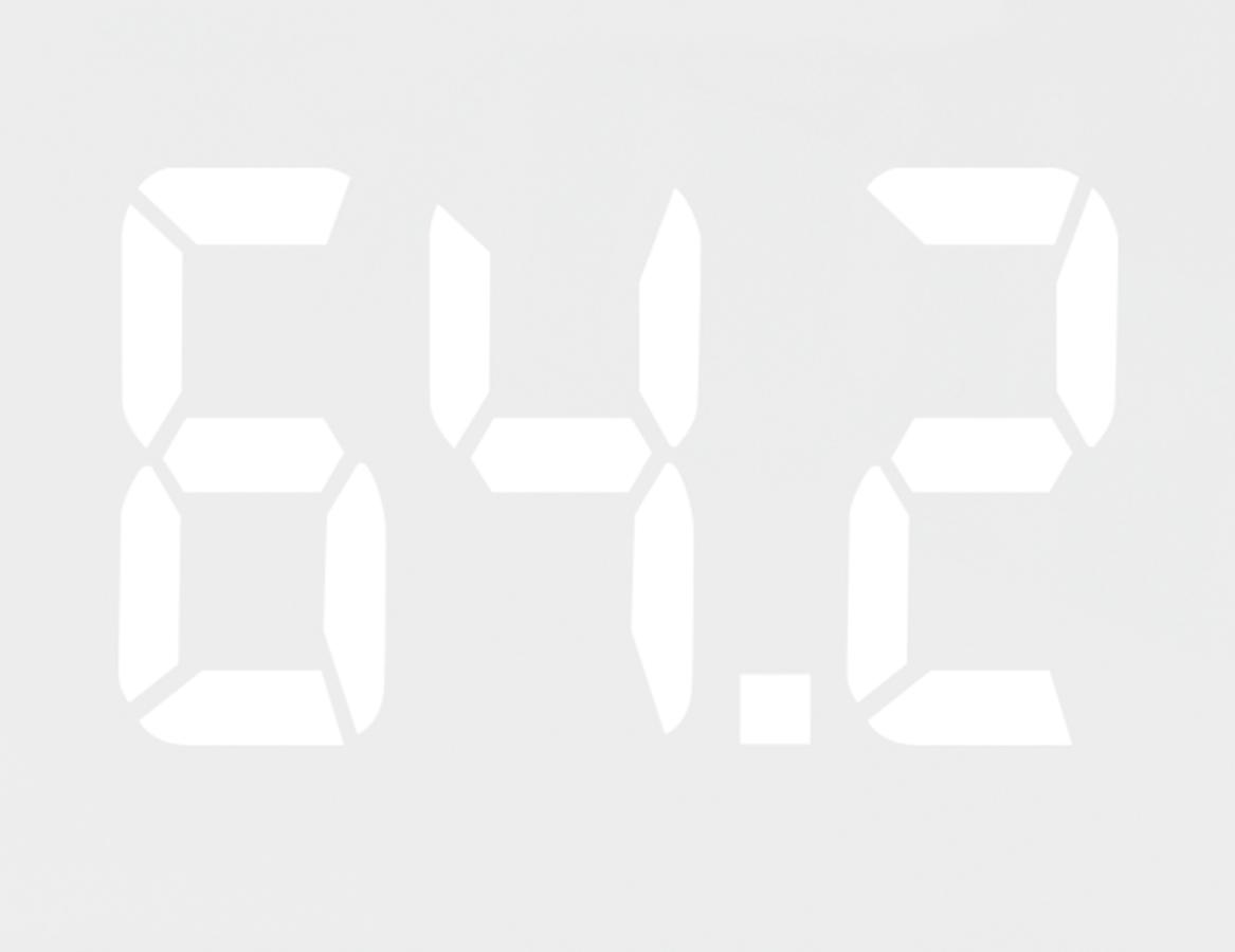 Pantalla digital que muestra el número 64.2 en blanco sobre fondo gris claro.