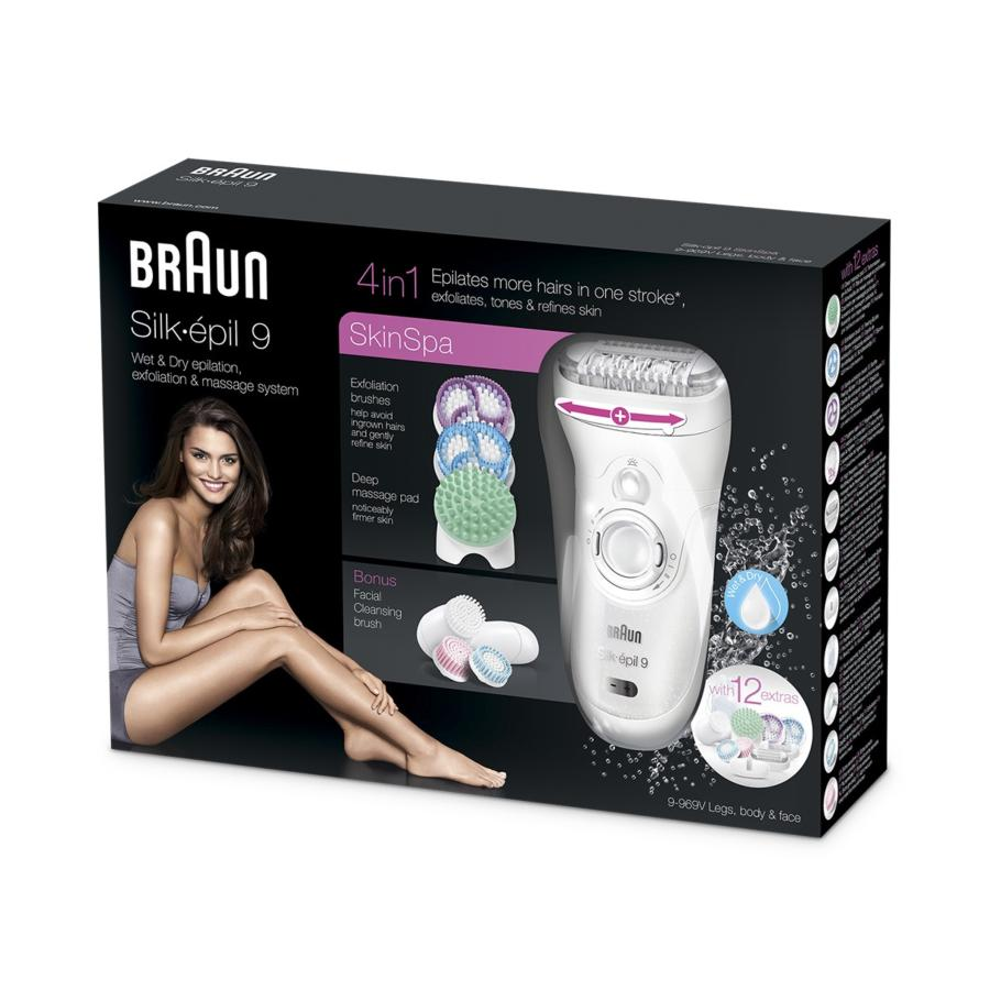 Depiladora - Braun Silk-épil 9 SkinSpa 9-969V, Seco y húmedo, 2 velocidades, 12 accesorios