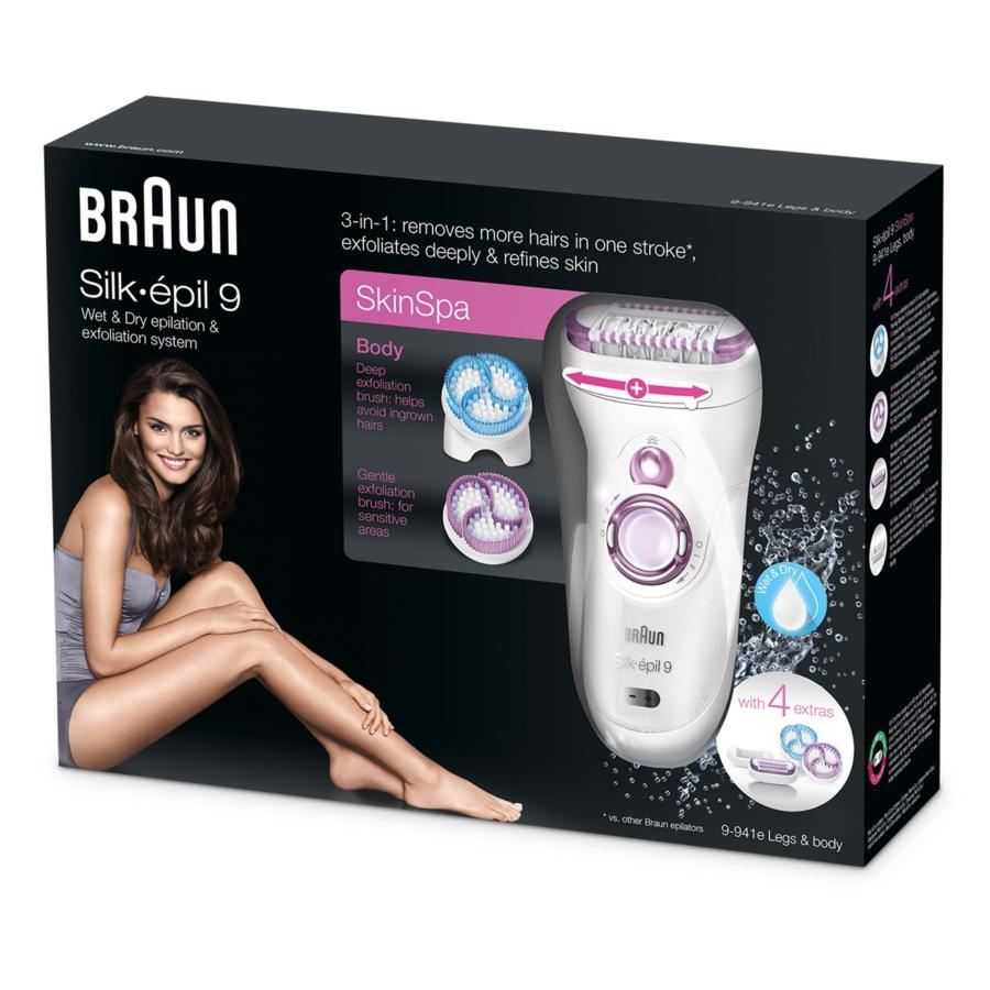 Depiladora - Braun Silk-épil 9 SkinSpa 9-941, Wet&Dry, 3 en 1, 4 Accesorios