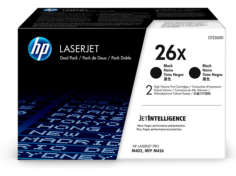 HP Paquete de 2 cartuchos de tóner negro Originales LaserJet 26X de alta capacidad CF226XD