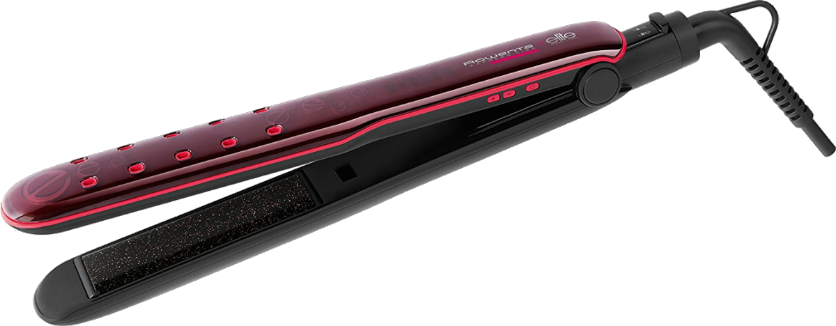 Plancha de pelo - Rowenta SF4012F0 , temperatura ajustable, Dos en uno, Negro y rojo