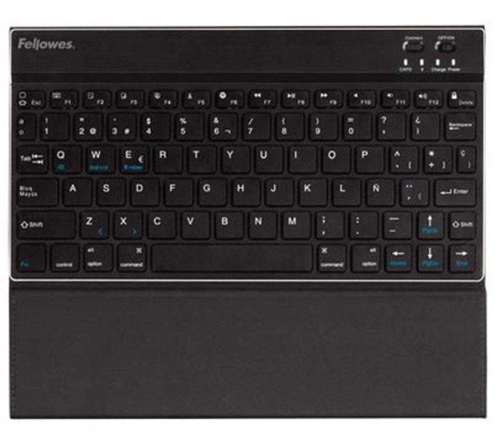 Mini teclado portátil - Fellowes 8204101 Bluetooth 3.0, funda incorporada, negro, iOS, Android y