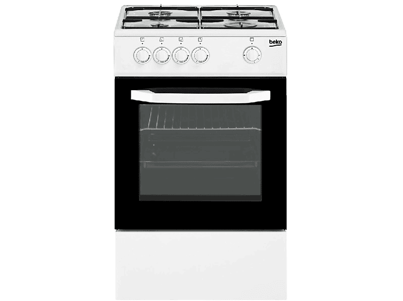 Beko CSG 42009 DW, Encimera Gas Butano (opc. G. Natural), 4 quemadores, Horno de gas, Blanco