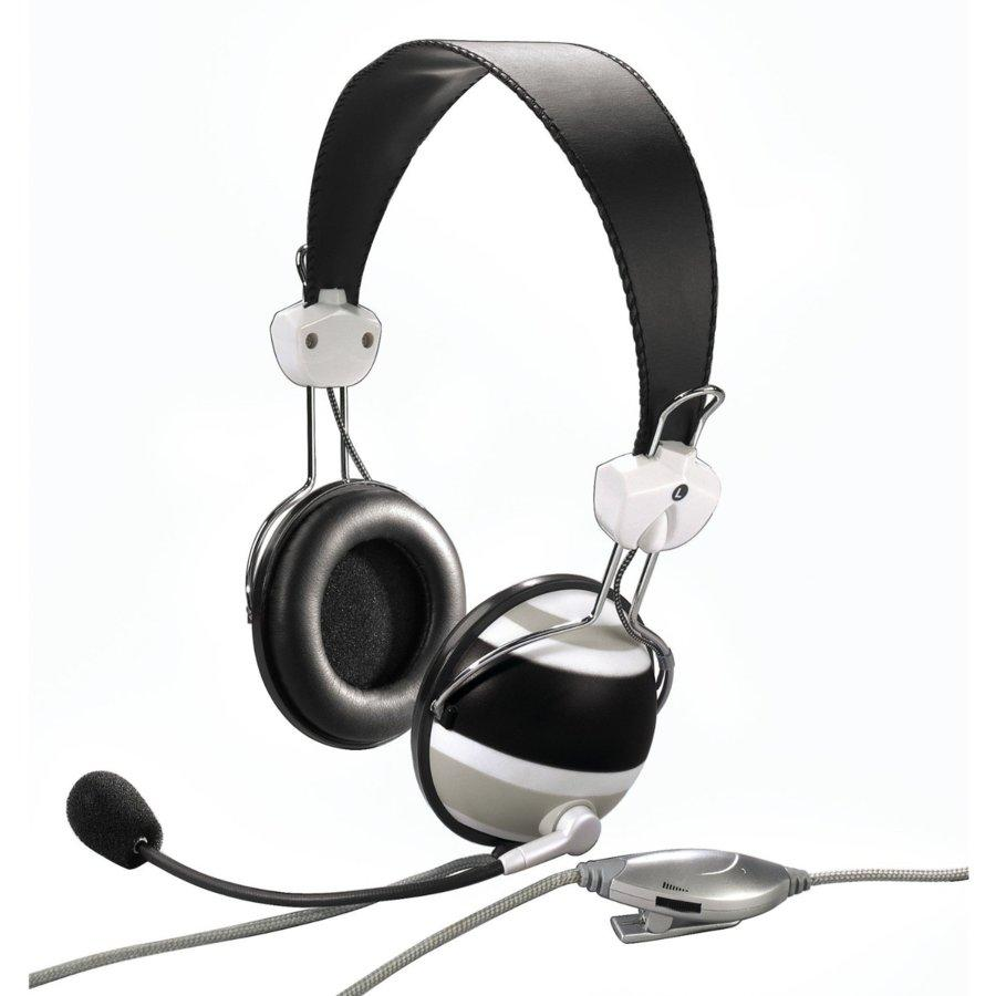 Auriculares con micrófono - Hama Headset HS-10 Zebra Black, de diadema abiertos, control de