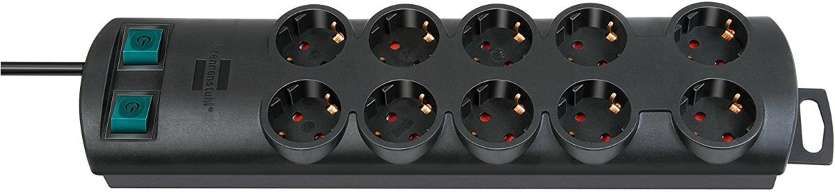 Regleta - Brennenstuhl 1153300120, 10 tomas + interruptor, negro