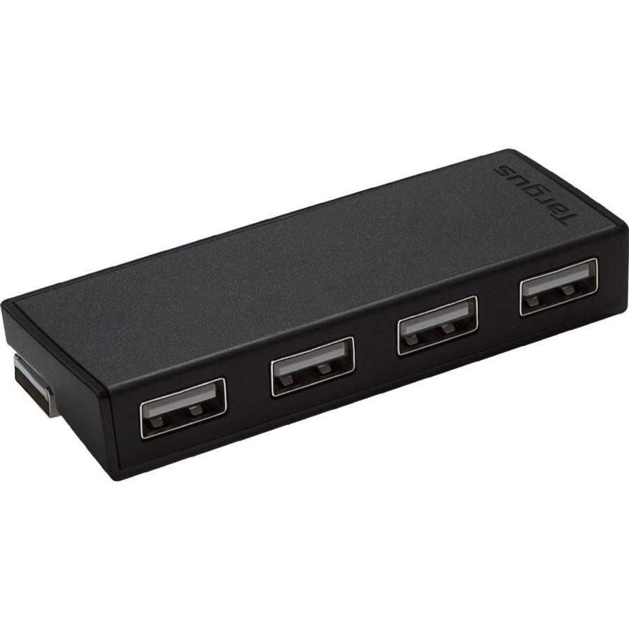 Un concentrador USB Targus negro con cuatro puertos USB.