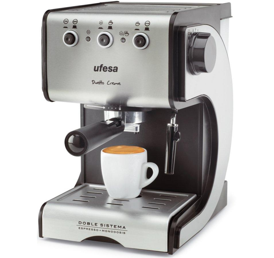 Cafetera express - Ufesa CE7141 Dueto Creme 15 Bares de presión, 2 filtros especiales para crema,