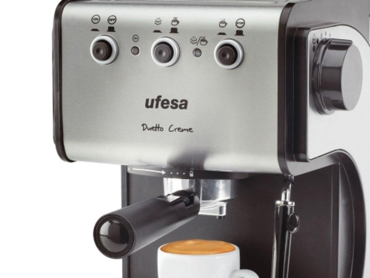 Cafetera express - Ufesa CE7141 Dueto Creme 15 Bares de presión, 2 filtros especiales para crema,