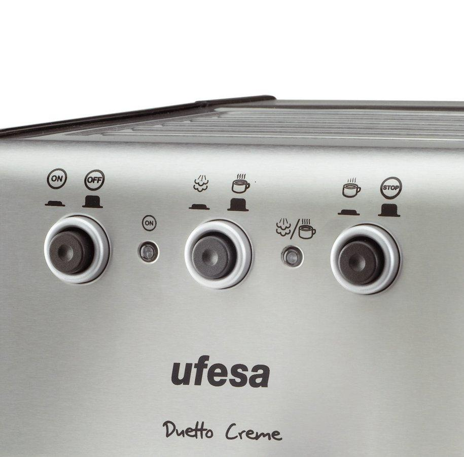 Cafetera express - Ufesa CE7141 Dueto Creme 15 Bares de presión, 2 filtros especiales para crema,
