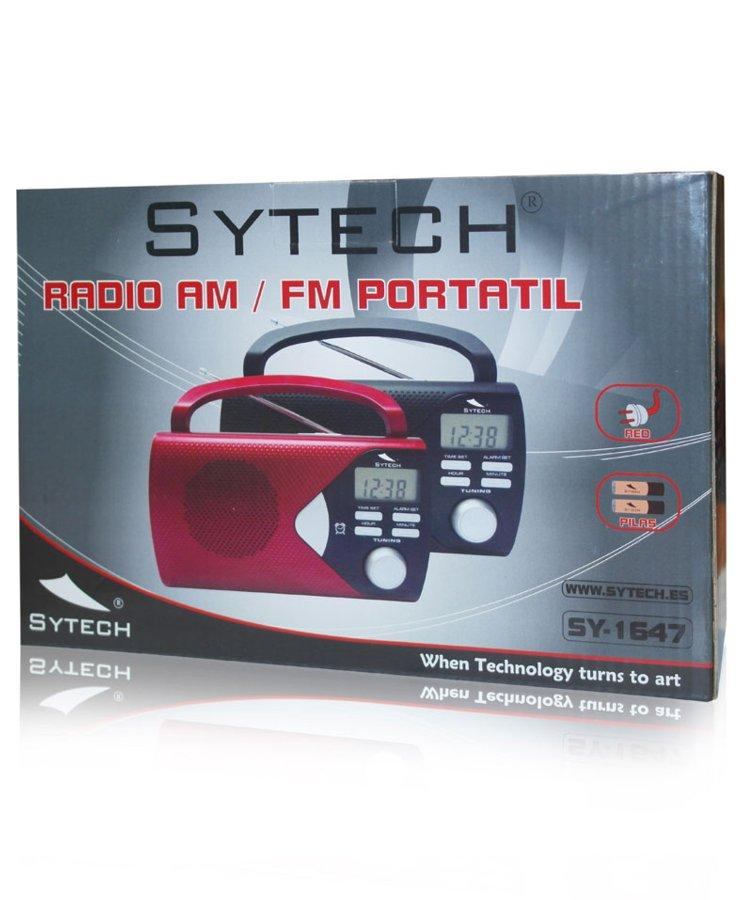 Radio portátil - Sytech SY.1647 Rojo, Radio AM/FM, reloj despertador