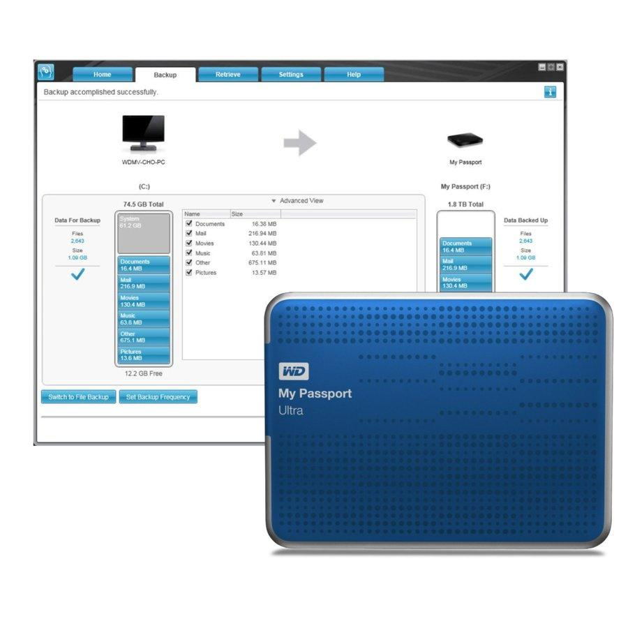 Disco duro de 500Gb - WD My Passport Ultra, USB 3.0, 2.5 pulgadas, color azul