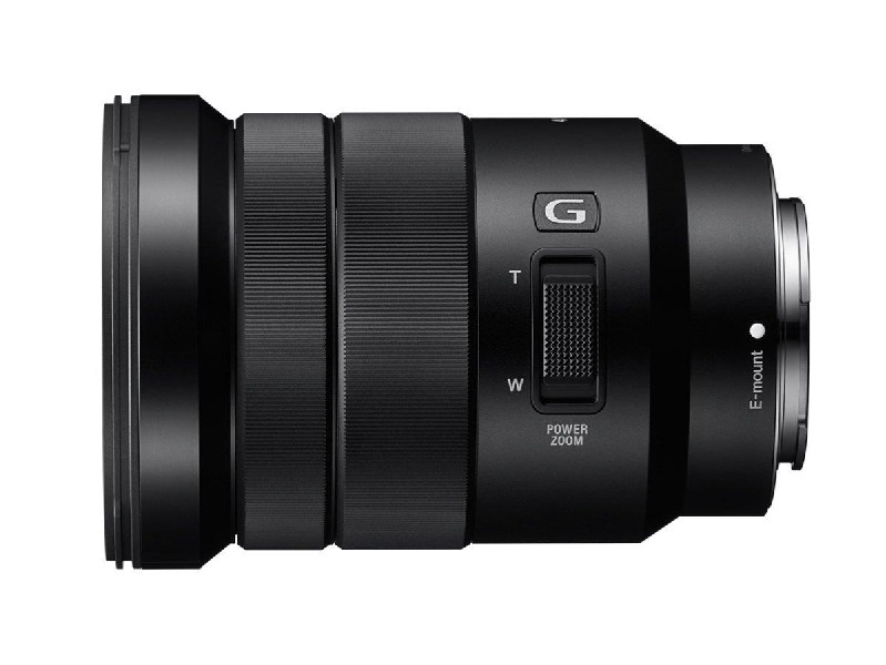 Lente de cámara negra con múltiples anillos y un interruptor de zoom. La lente tiene un logotipo plateado "G".