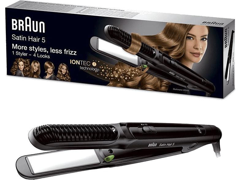 Plancha de pelo - Braun Satin-Hair 5 ST 570 Tecnología Iónica, Revestimiento cerámico Eloxal,