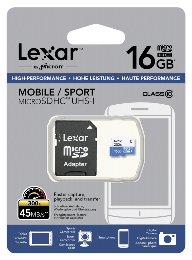 Tarjeta Micro SD - Lexar 16 GB, Clase 10 300x 45 MB/s