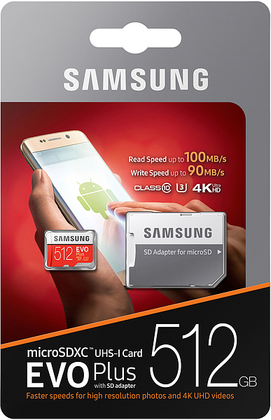 SAMSUNG EVO Plus, Micro-SDXC Speicherkarte, 512 GB, 100 Mbit/s