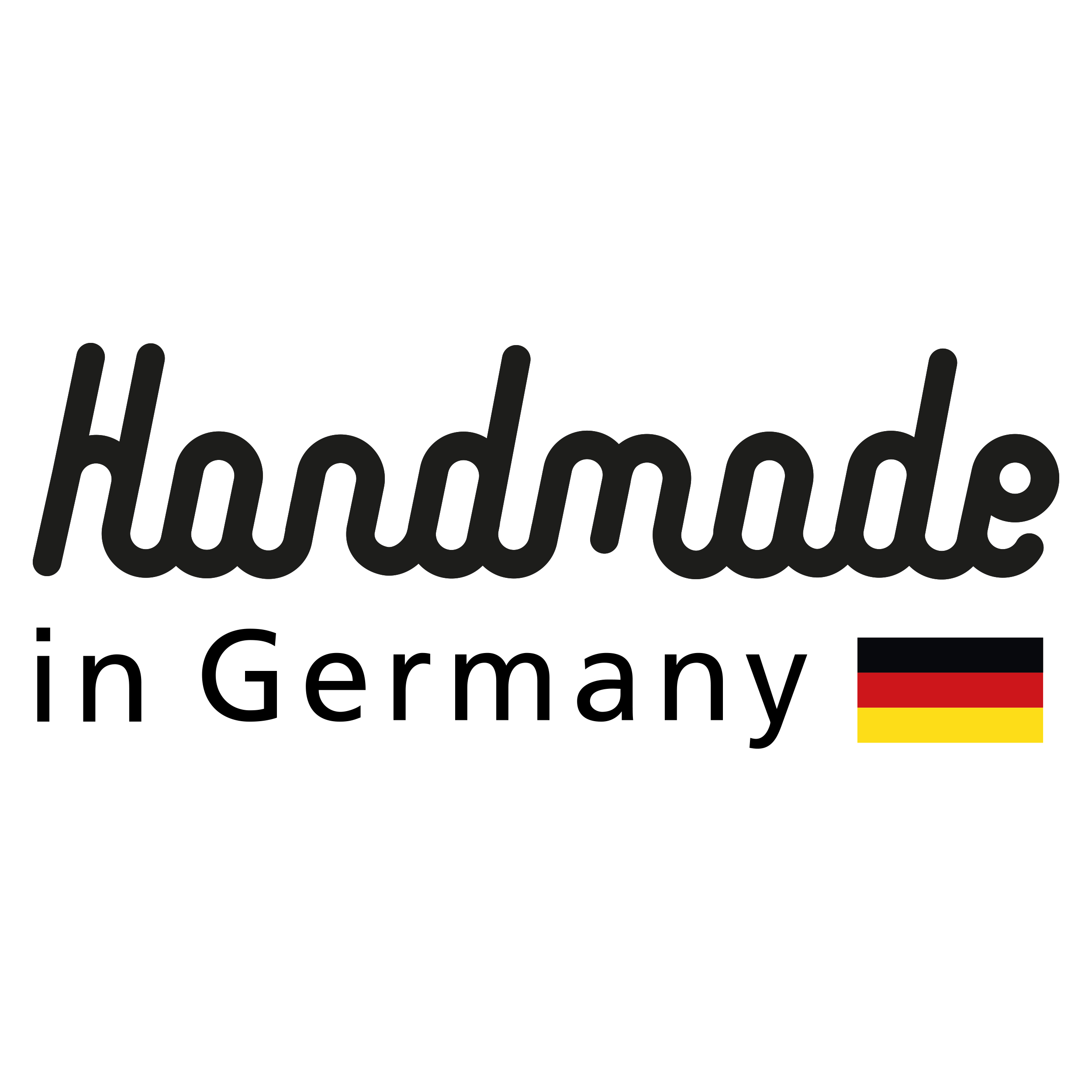 Handmade in Germany Text mit deutscher Flagge.