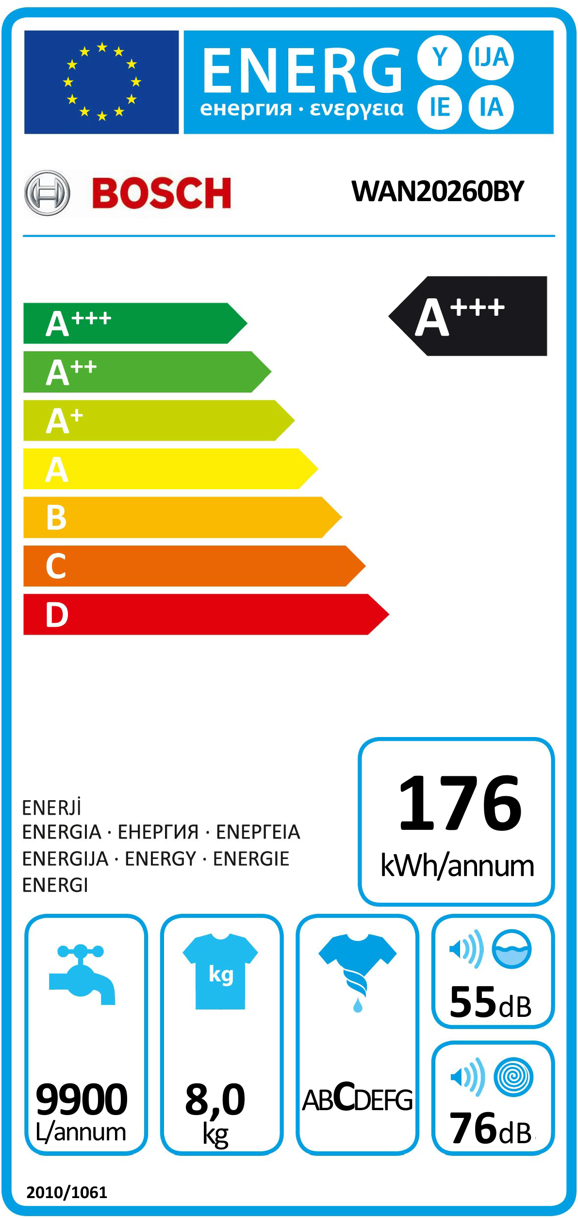 BOSCH WAN20260BY elöltöltős mosógép