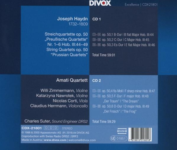CD-Cover mit Text über die Musik von Joseph Haydn. Enthält Details zu Quartetten und CD-Informationen.