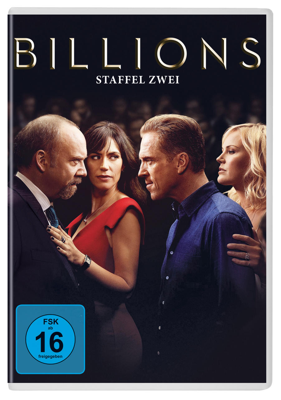 DVD-Cover von "Billions". Auf dem Cover sind vier Personen, zwei Männer und zwei Frauen.