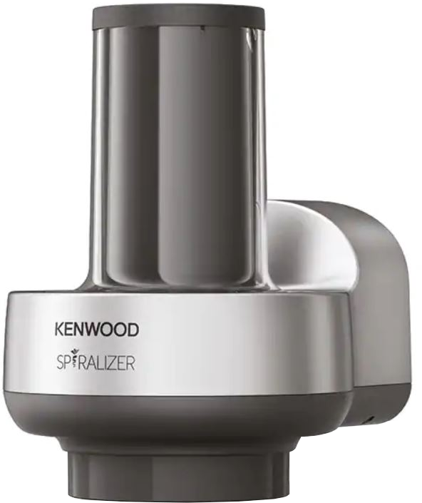Un spiraliseur Kenwood, argent et gris foncé, avec le nom de la marque visible.