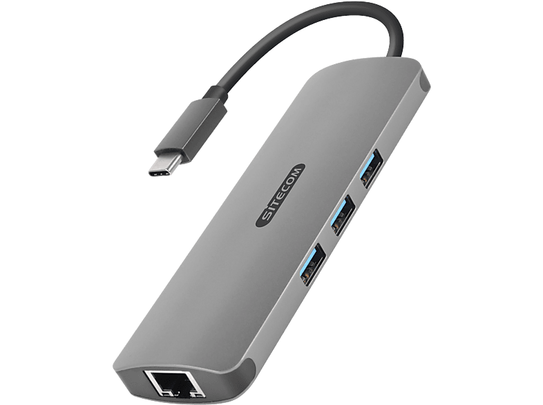SITECOM Adaptateur USB-C - Ethernet - HDMI + lecteur de cartes + USB-HUB 3.0 2 ports (CD-379)