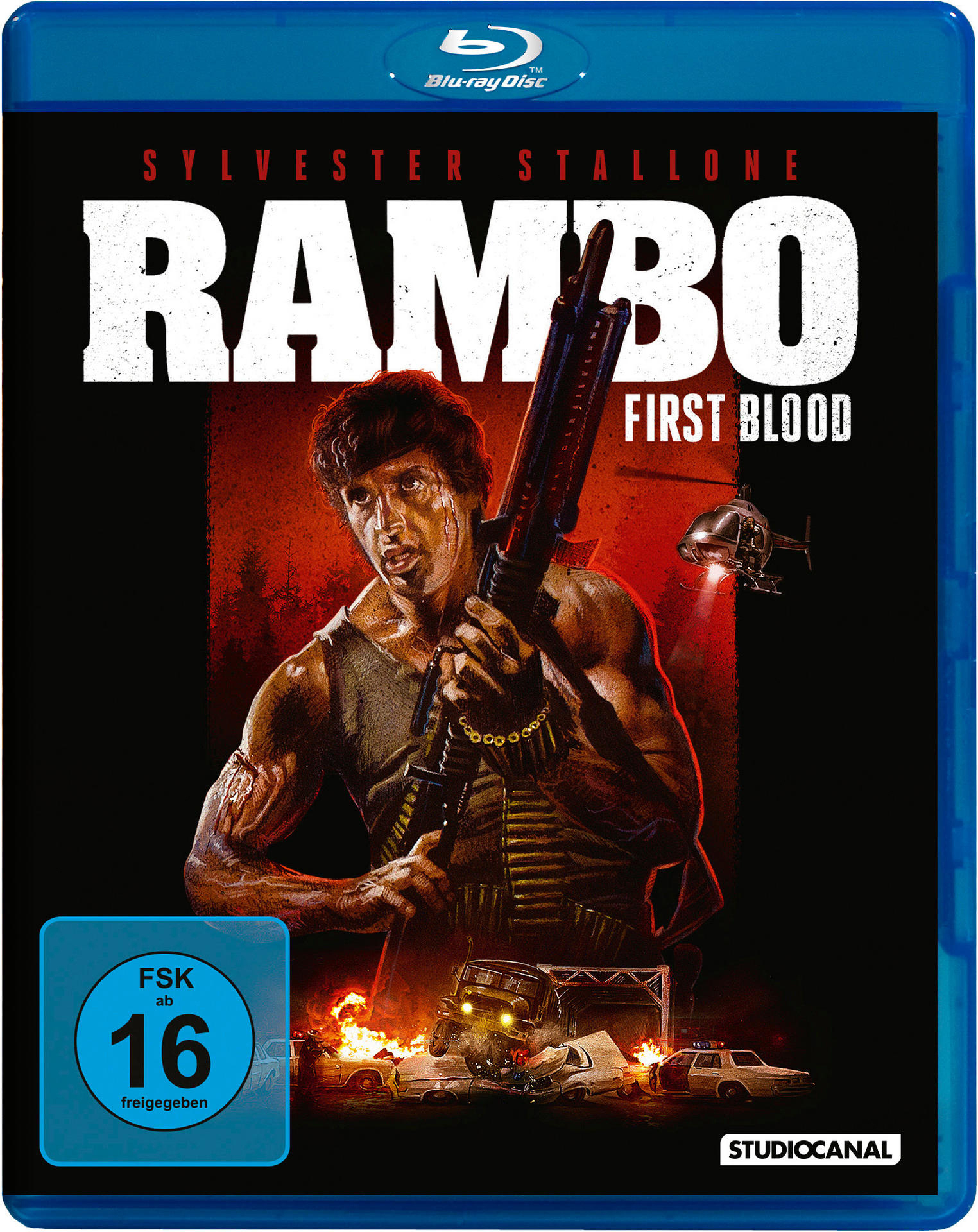 Rambo: First Blood Blu-ray-Cover mit Sylvester Stallone mit Gewehr.