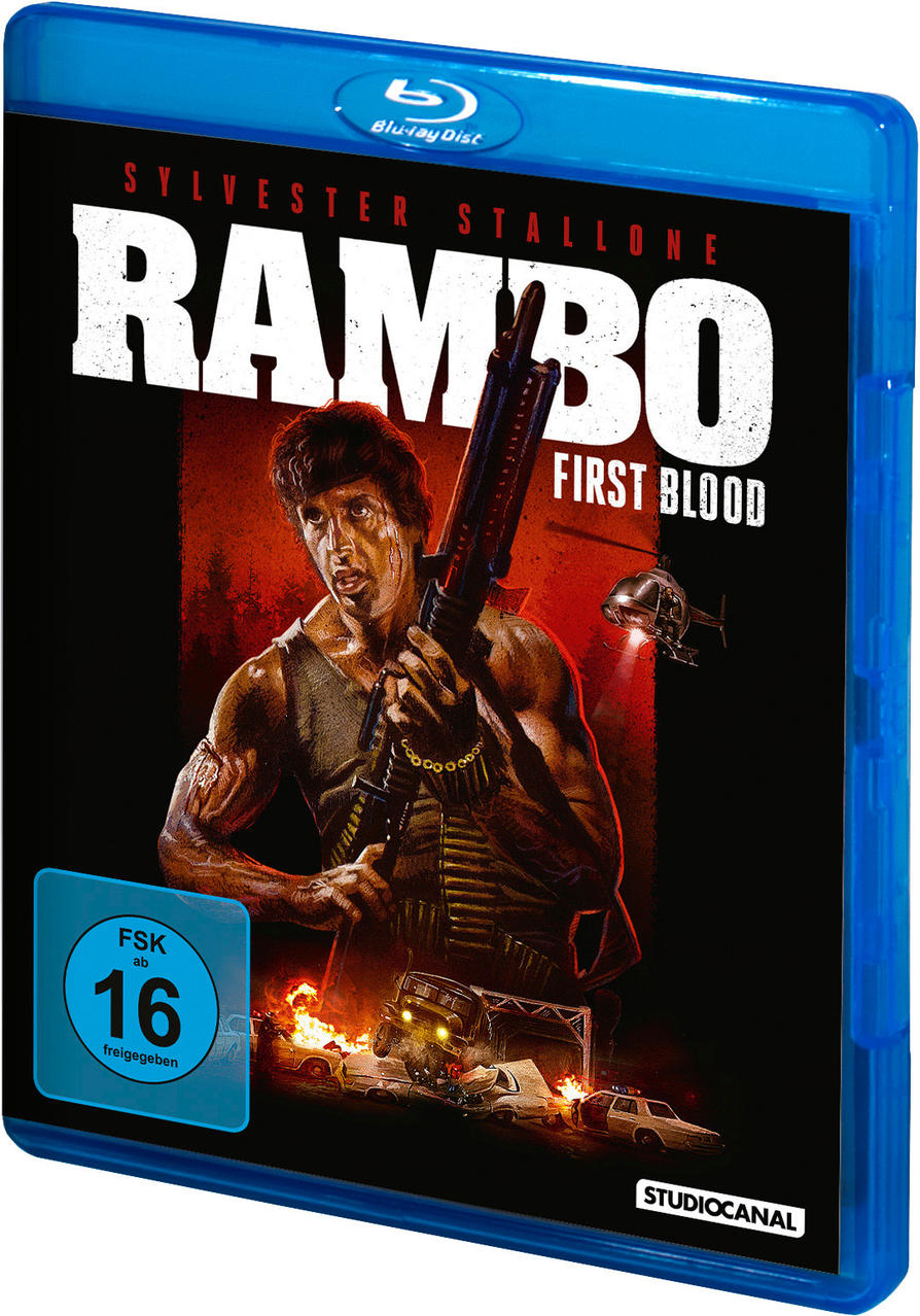 Eine Rambo: First Blood Blu-ray Disc. Auf dem Cover ist Sylvester Stallone abgebildet.