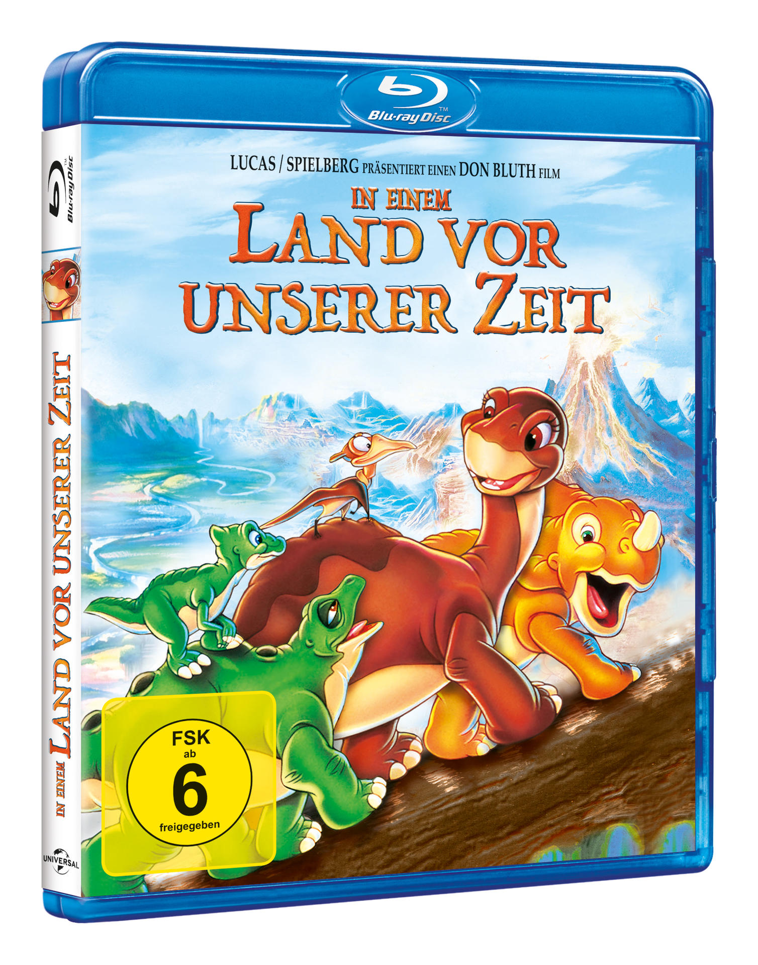 Blu-ray-Hülle für 'In einem Land vor unserer Zeit', Cartoon-Dinosaurier.