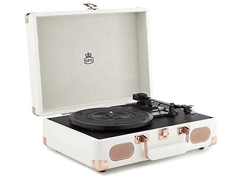 Tocadiscos Gpo Retro soho cobre y blanco pack 8 vinilos altavoces 3