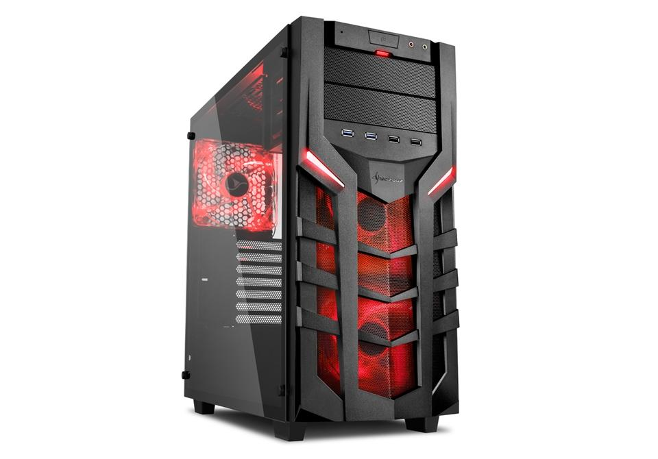 Caja de PC - Sharkoon DG7000-G, ATX Midi-Tower, 3 ventiladores, Iluminación, Rojo