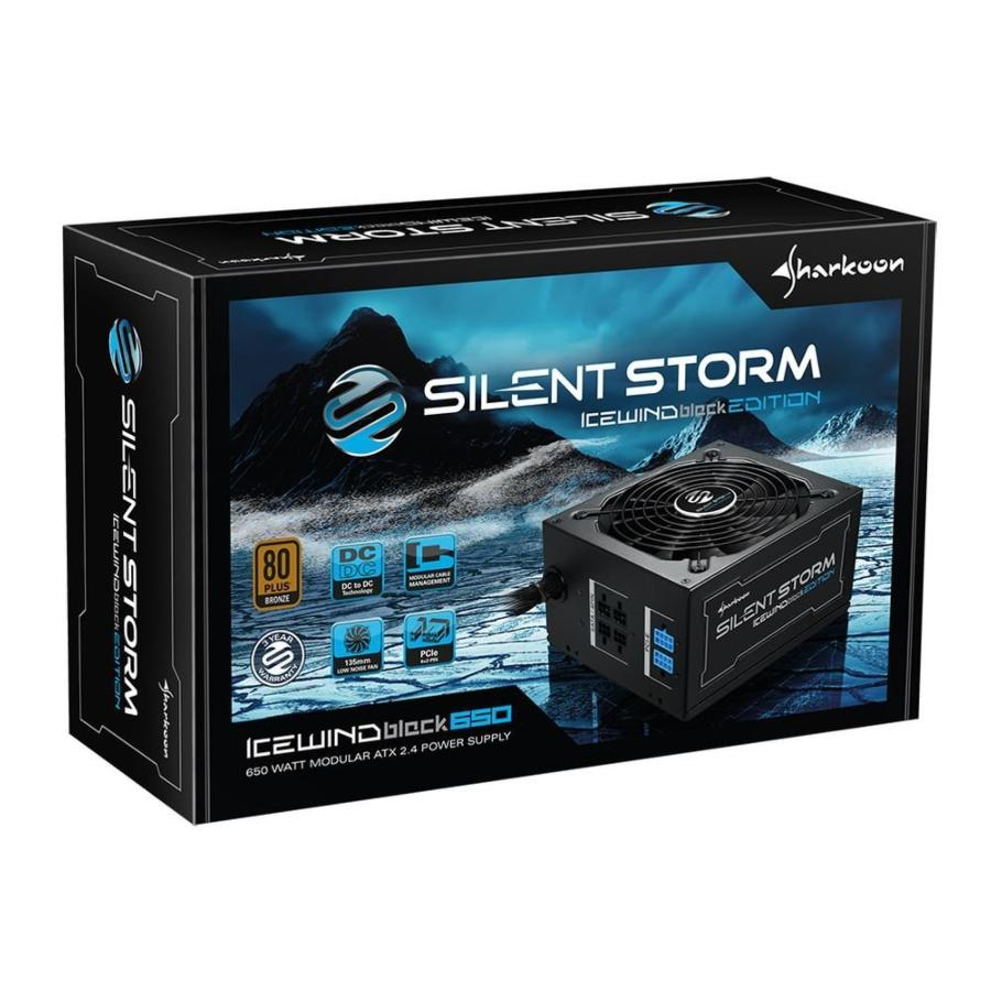 Fuente de alimentacón - Sharkoon SilentStorm Icewind Black 650W, 13.5 cm, 650 W, 27 dB, Negro