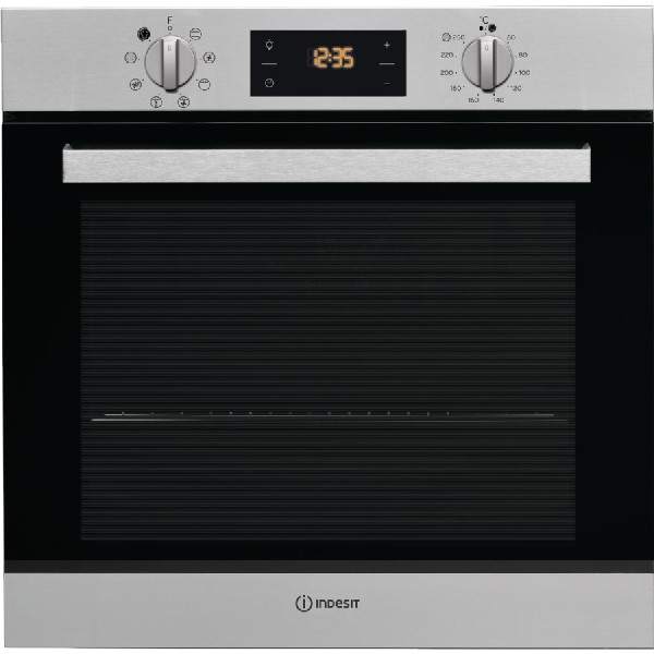 Horno - Indesit IFW 6540 P IX, Multifunción, Pirolítico, 66 L, Grill, Clase A, Inox y negro