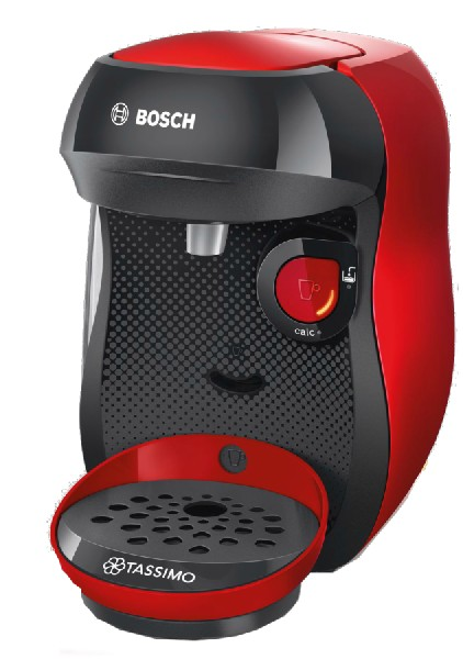 Cafetera Bosch Tassimo roja y negra.