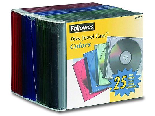 Fundas para CD, DVD y Blu-Ray - Fellowes, 25 unidades de plástico de colores