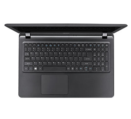 Laptop negro con pantalla abierta y teclado.