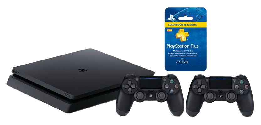 Consola - Sony PS4 Slim, Negra, 1TB + 2 DualShock 4 V2 + PS Plus 365 días