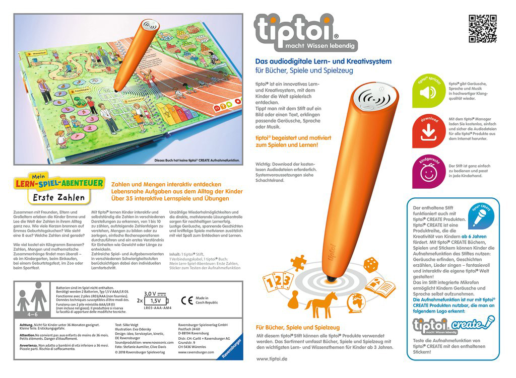 RAVENSBURGER Starter-Set: Stift und Erste Zahlen-Buch tiptoi Stift Mehrfarbig
