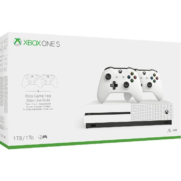 Consola - Xbox One S 1 TB, Blanco + 2 mandos