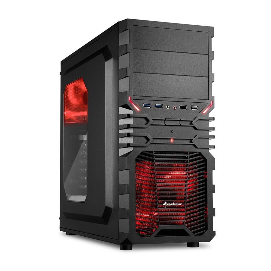 Caja de PC - Sharkoon VG4-W ATX, 2 USB 3.0, 2 USB 2.0, Negro y rojo