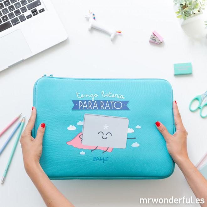 Funda para portátil - Mr. Wonderful, 15,6", Tengo batería para rato, Azul