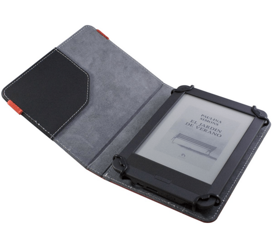 Funda eBook - E-vitta Booklet, Iinterior aterciopelado, 6 pulgadas, Rojo, Blanco y Negro
