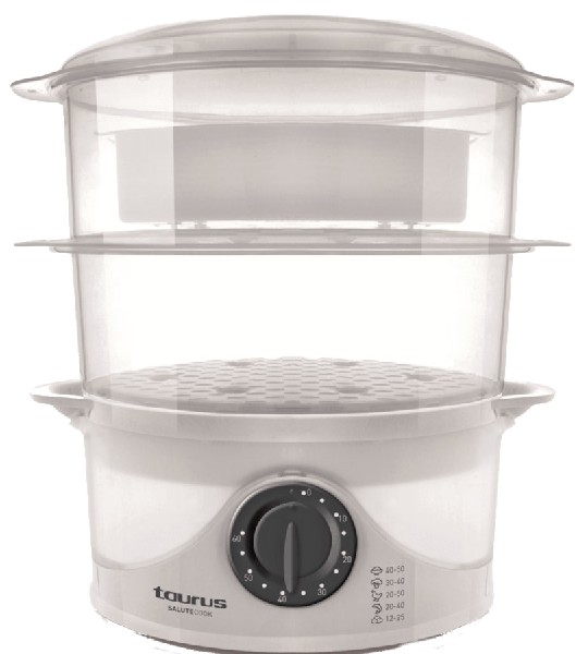 Vaporera Taurus Salutecook con capacidad de 6 litros cocedor al 61l hervidor arroz y 800 w color blanco 2cestas independiente 800w tra para 1 968.116 3