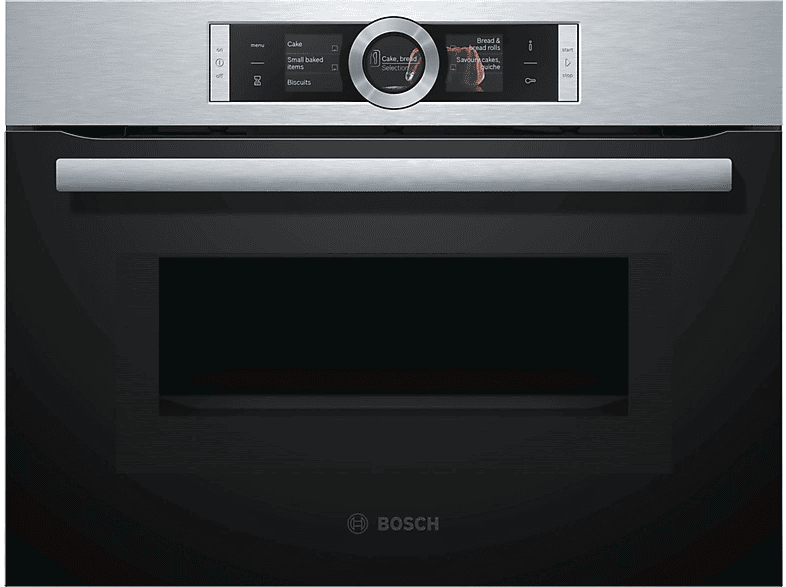 Horno con microondas - Bosch CMG676BS1, inox, 900W, multifunción, pirolítico, integrable, 12