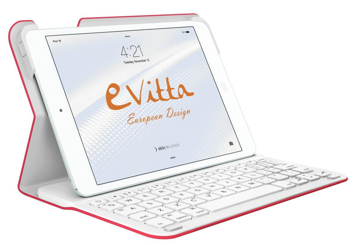 Funda con teclado para iPad Air 2 - e-Vitta KeyTab, fibra de carbono, modo sleep, roja