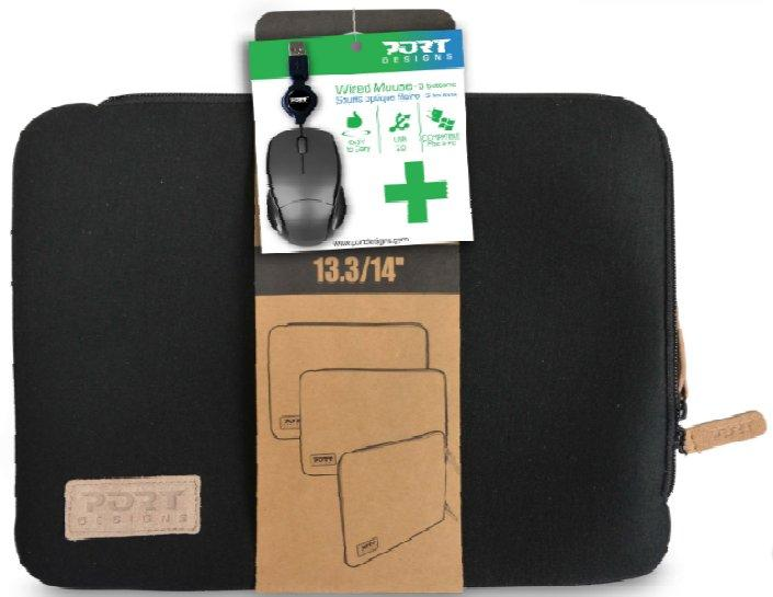 Pack Funda para portátil 14 pulgadas + Ratón - Port Designs Torino Negro