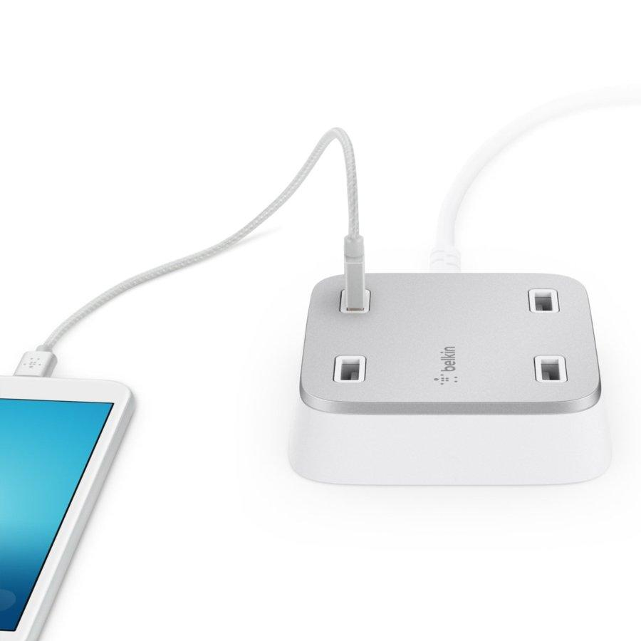 Cargador USB múltiple - Belkin Rockstar, 4 puertos USB, 5.4 amperios, blanco